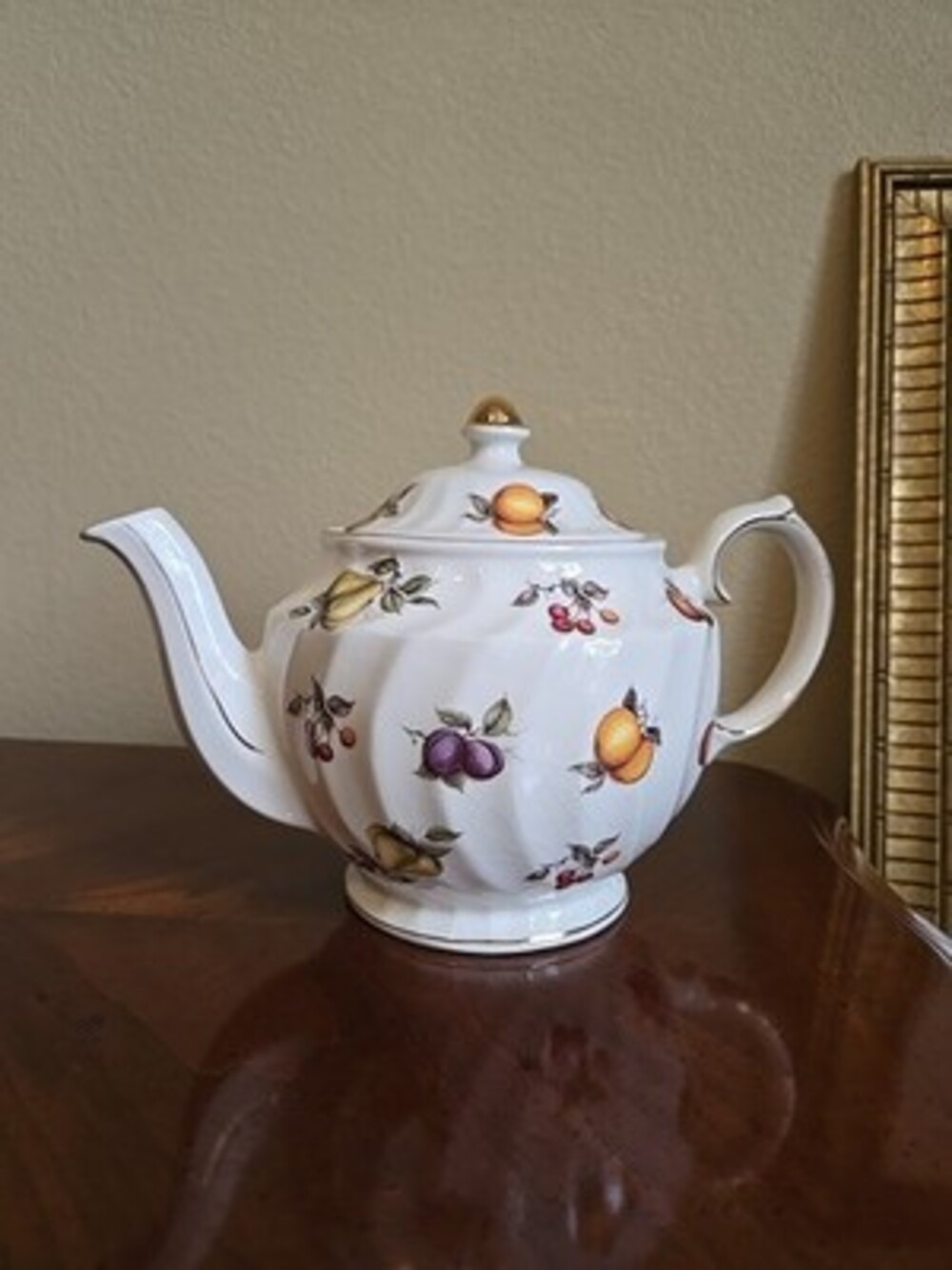 Teapot  Ivory With Fruits Vintage James Saddler